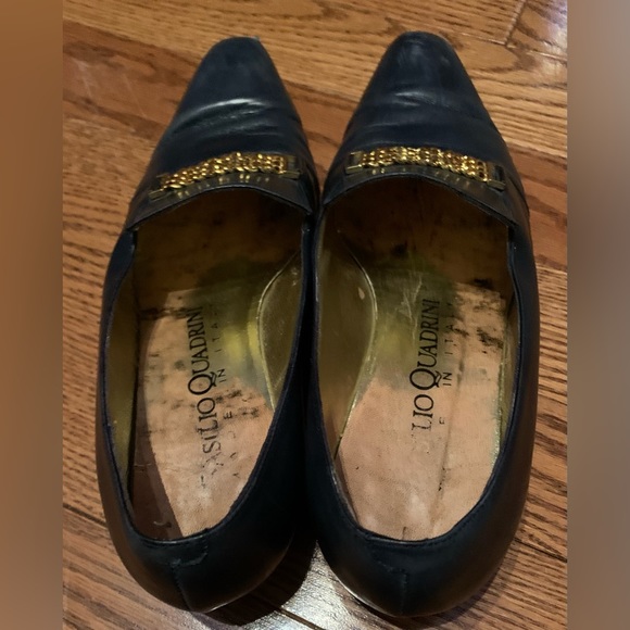 BASILIO QUADRINI | 7.5 | navy blue soft leather upper & soles, gold chain detail - Picture 5 of 5